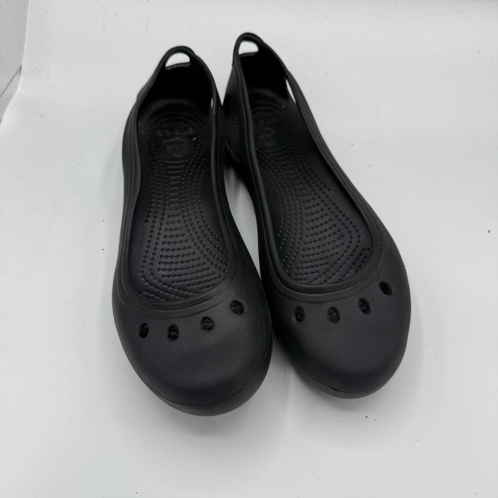 Crocs Black Kadee Slip On Ballet Flat Shoes Cut Out Vented